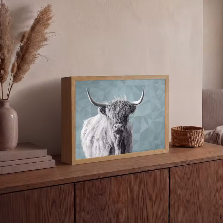 Schotse hooglander - Zwart wit - Patroon - Driehoek Light Box met batterij (Wandlamp) middel -sfeer2