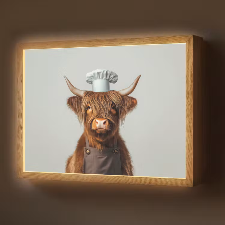 Schotse Hooglander - Bruin - Hoorns - Kokskleding Light Box met batterij (Wandlamp) middel -z3d_website