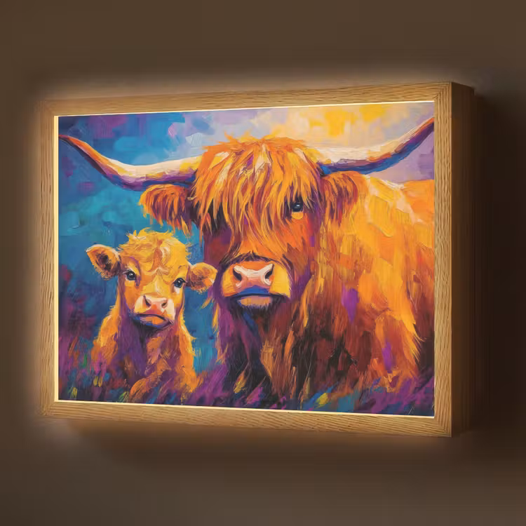 Schotse hooglander - Koeien - Dieren - Kunst Light Box met batterij (Wandlamp) middel -z3d_website