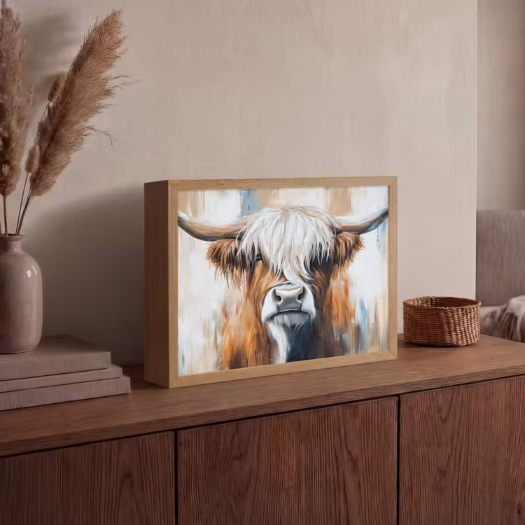 Schotse hooglander - Street art - Vintage - Koe - Dieren Light Box met batterij (Wandlamp) middel -sfeer2