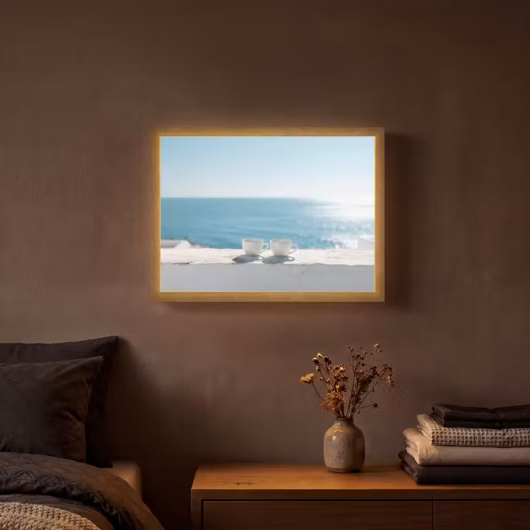 Zee - Koffiekopjes - Zomers Light Box met batterij (Wandlamp) middel -sfeer4