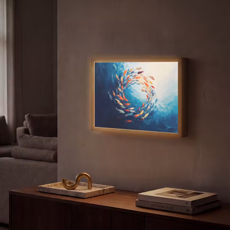 Zee - Vissen - Kleurrijk - Dynamisch Light Box met batterij (Wandlamp) middel -sfeer1