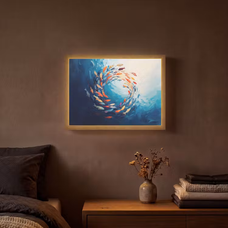 Zee - Vissen - Kleurrijk - Dynamisch Light Box met batterij (Wandlamp) middel -sfeer4