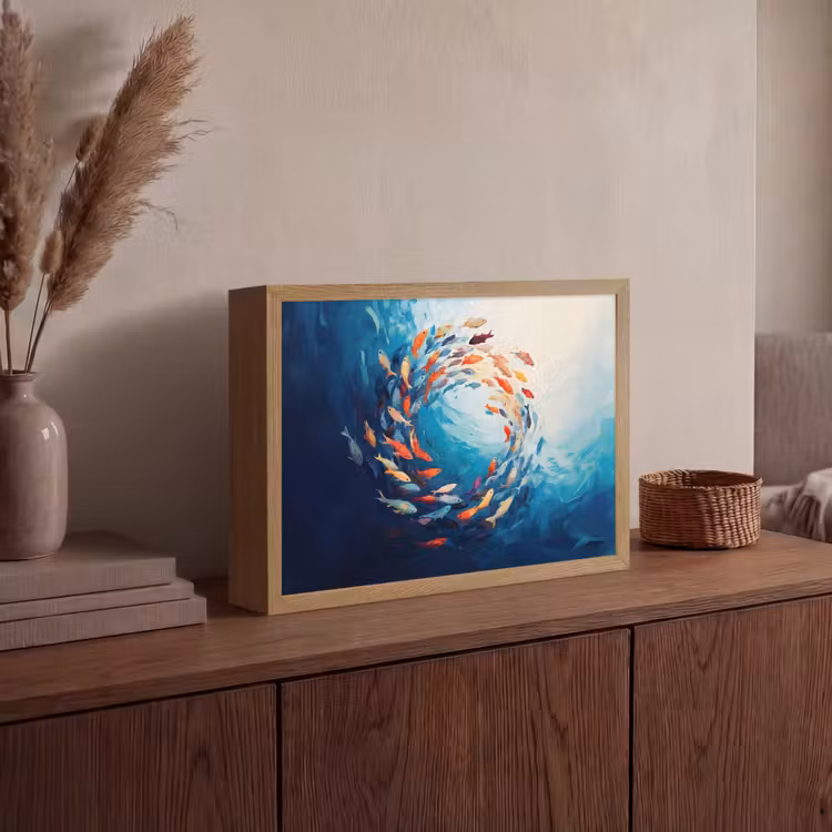 Zee - Vissen - Kleurrijk - Dynamisch Light Box met batterij (Wandlamp) middel -sfeer2