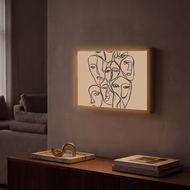 Gezichtenzee - Lijntekening - Abstract Light Box met batterij (Wandlamp) middel -sfeer1