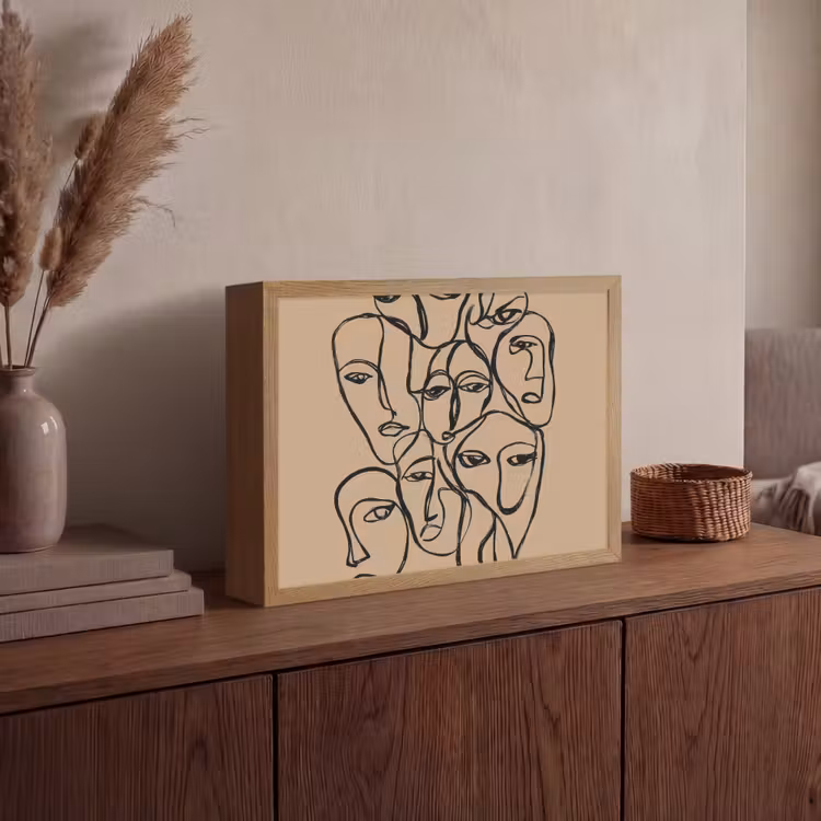 Gezichtenzee - Lijntekening - Abstract Light Box met batterij (Wandlamp) middel -sfeer2