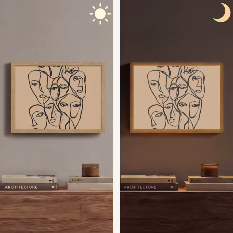 Gezichtenzee - Lijntekening - Abstract Light Box met batterij (Wandlamp) middel -sfeer3