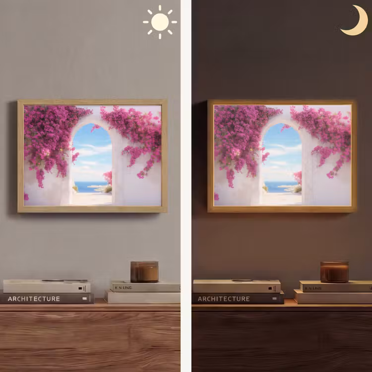 Zee - Roze - Bloemen - Poort Light Box met batterij (Wandlamp) middel -sfeer3
