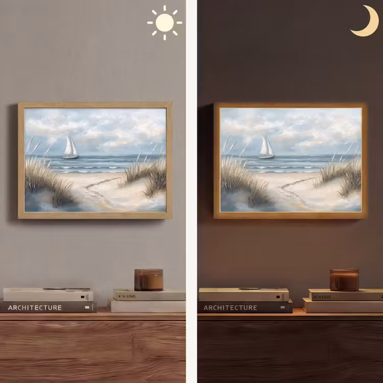 Zee - Zeilboot - Strand - Duinen - Vintage Light Box met batterij (Wandlamp) middel -sfeer3