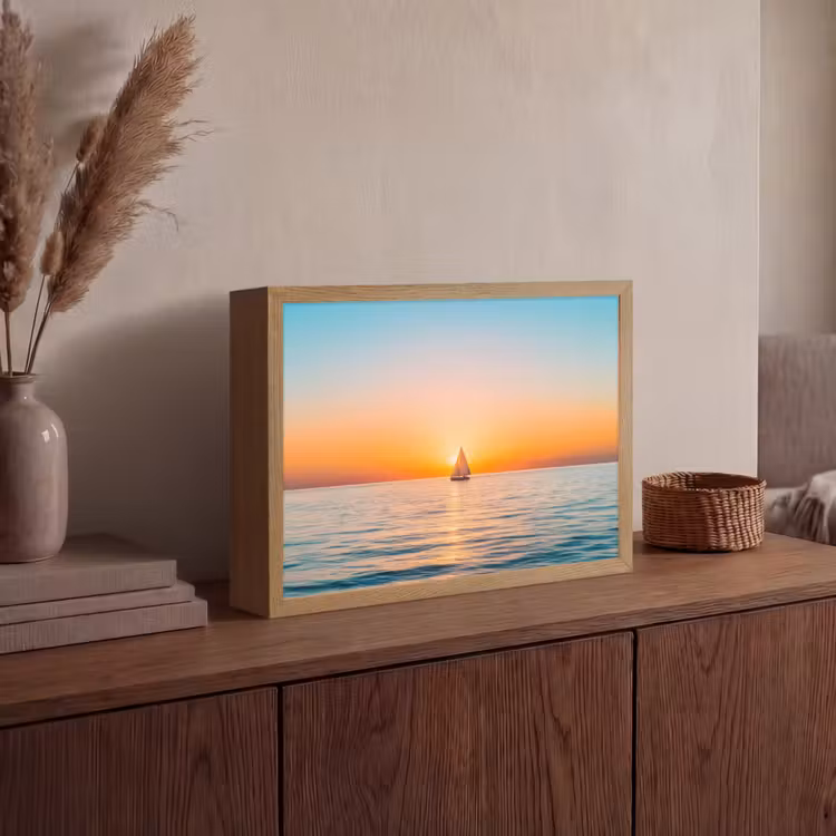 Zee - Zeilboot - Zonsondergang Light Box met batterij (Wandlamp) middel -sfeer2