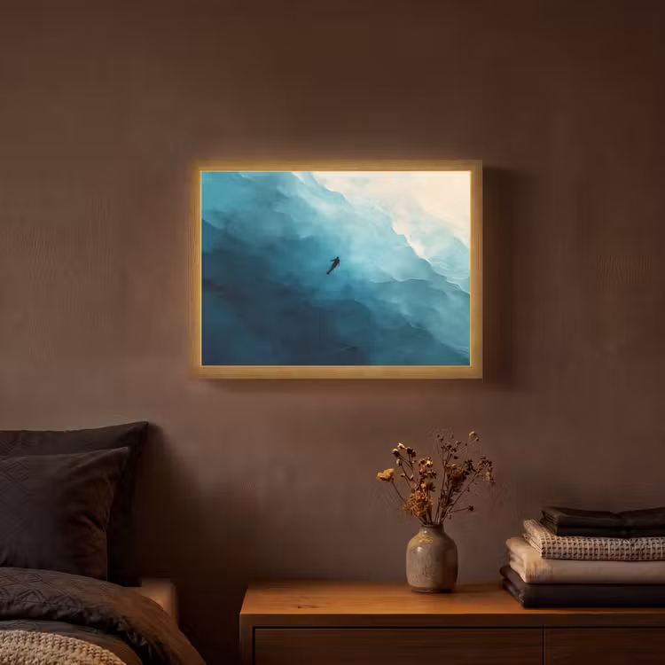 Zee - Silhouet - Abstract - Blauw Light Box met batterij (Wandlamp) middel -sfeer4