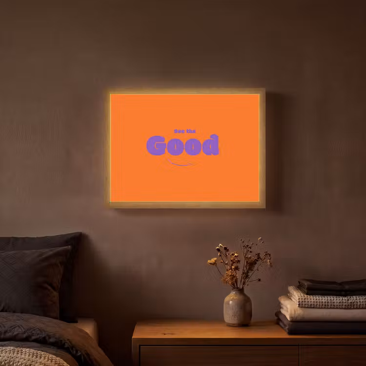 See the good - Paars - Oranje - Smiley Light Box met batterij (Wandlamp) middel -sfeer4