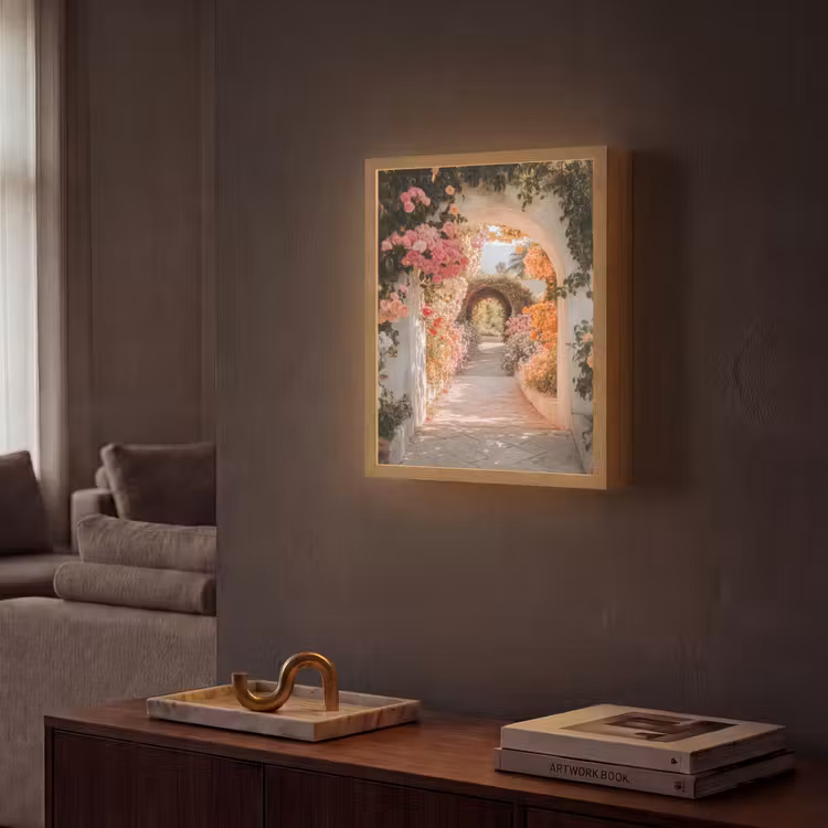 Doorkijk - Boog - Bloemen - Pastel Light Box met batterij (Wandlamp) middel -sfeer1