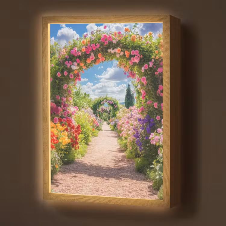 Doorkijk - Bloemen - Kleurrijk - Natuur Light Box met batterij (Wandlamp) middel -z3d_website