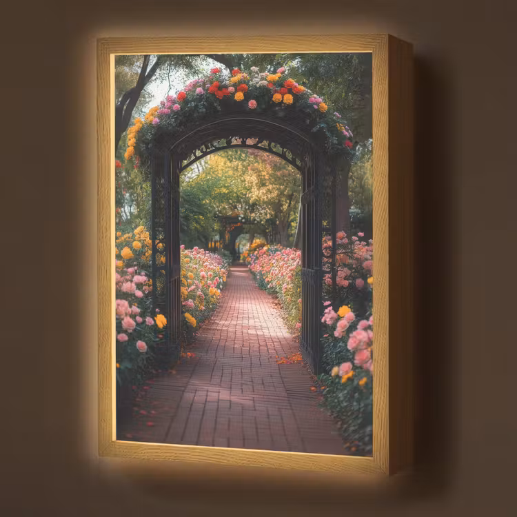 Doorkijk - Bloemen - Pad - Natuur - Kleurrijk Light Box met batterij (Wandlamp) middel -z3d_website