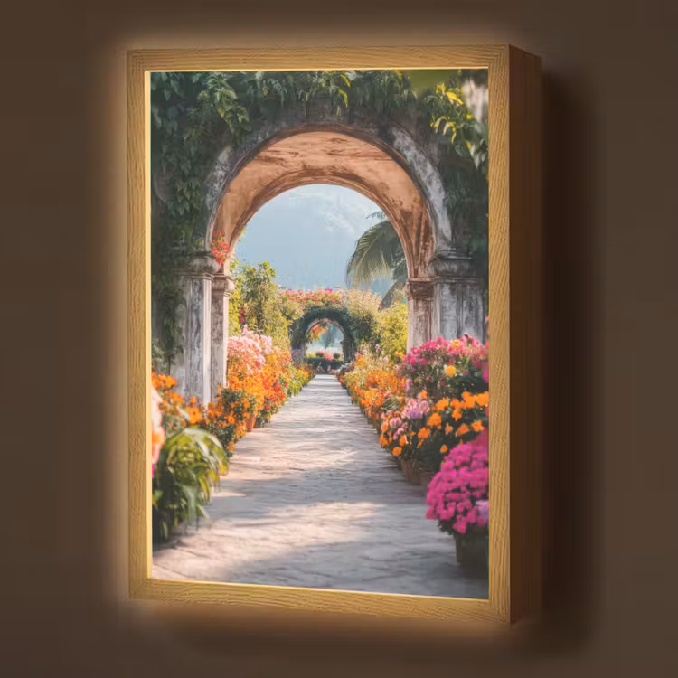 Doorkijk - Bloemen - Tropisch - Kleurrijk Light Box met batterij (Wandlamp) middel -z3d_website