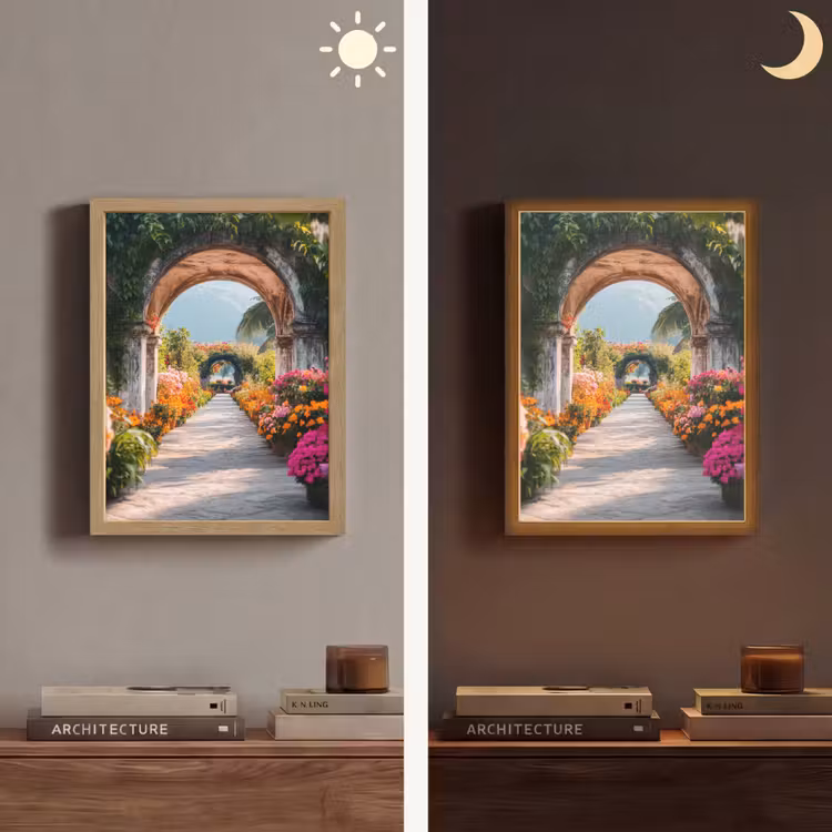 Doorkijk - Bloemen - Tropisch - Kleurrijk Light Box met batterij (Wandlamp) middel -sfeer3