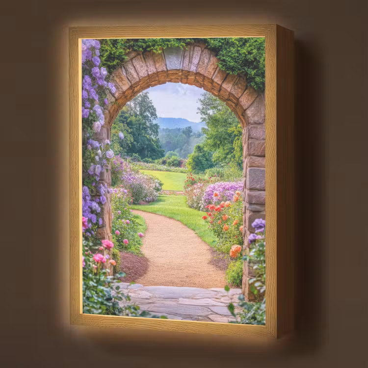 Doorkijk - Poort - Bloemen - Tuin Light Box met batterij (Wandlamp) middel -z3d_website