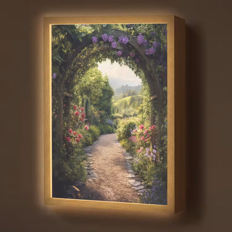 Doorkijk - Landschap - Bloemen - Tuinboog - Natuur Light Box met batterij (Wandlamp) middel -z3d_website