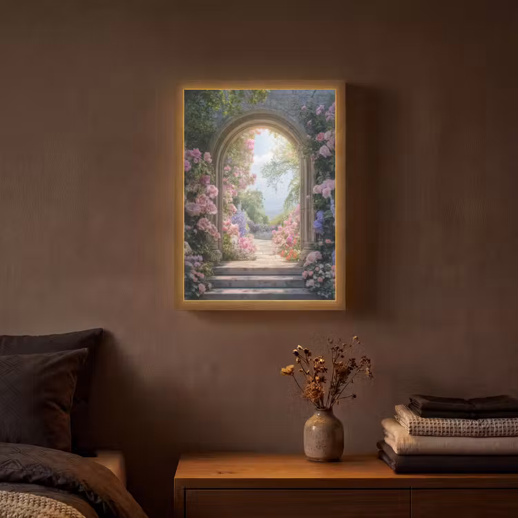 Doorkijk - Rozen - Vintage - Bloemen Light Box met batterij (Wandlamp) middel -sfeer4