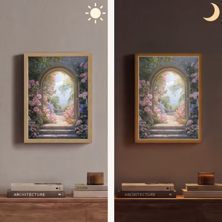 Doorkijk - Rozen - Vintage - Bloemen Light Box met batterij (Wandlamp) middel -sfeer3