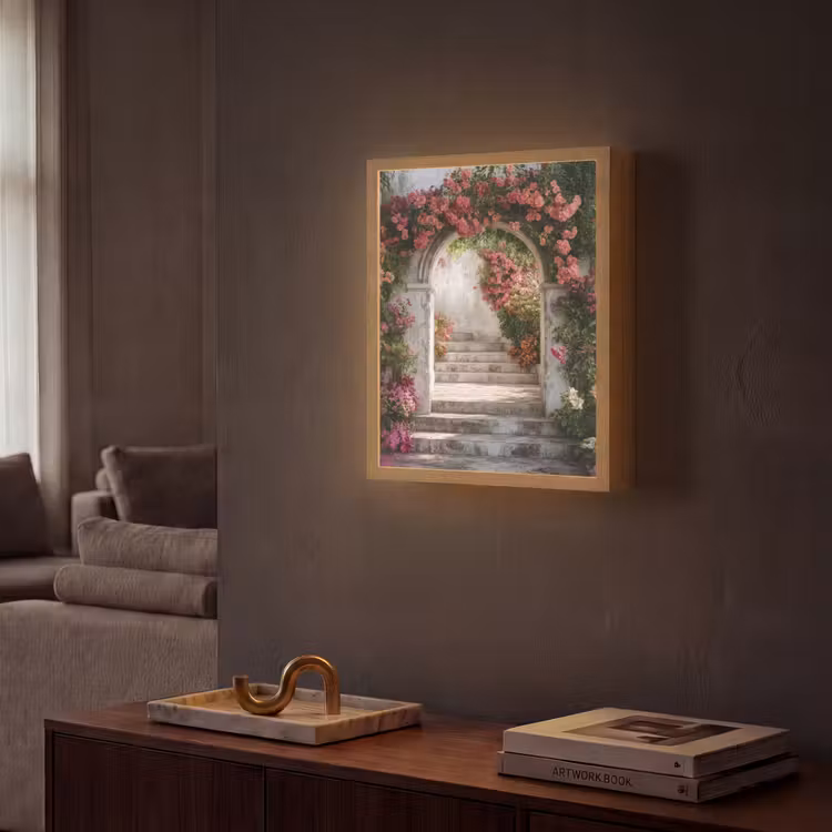 Doorkijk - Rozen - Vintage - Poort Light Box met batterij (Wandlamp) middel -sfeer1