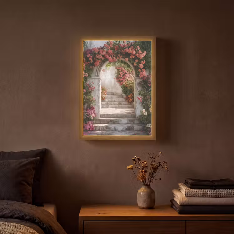 Doorkijk - Rozen - Vintage - Poort Light Box met batterij (Wandlamp) middel -sfeer4