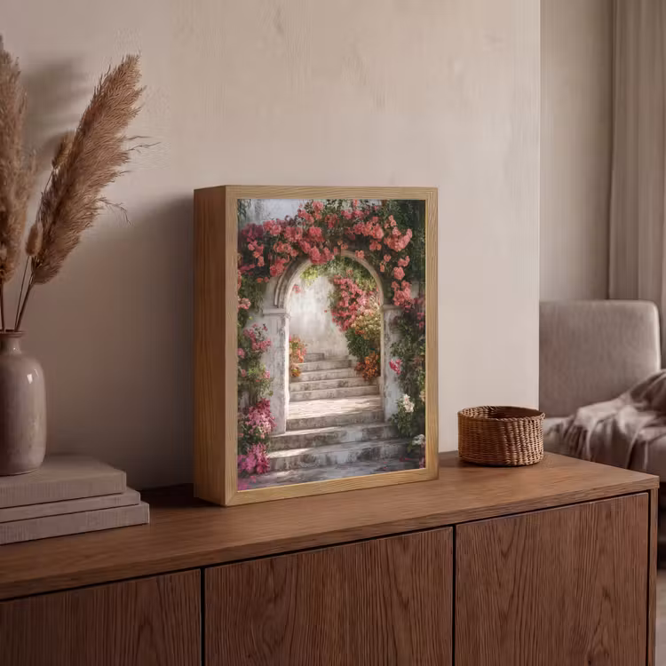Doorkijk - Rozen - Vintage - Poort Light Box met batterij (Wandlamp) middel -sfeer2