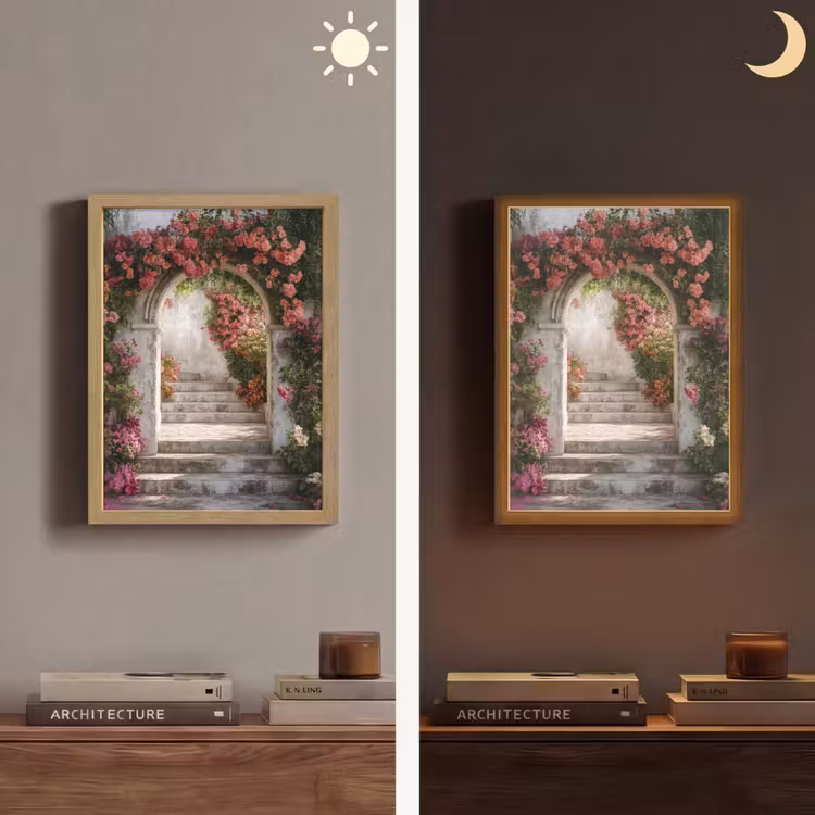 Doorkijk - Rozen - Vintage - Poort Light Box met batterij (Wandlamp) middel -sfeer3
