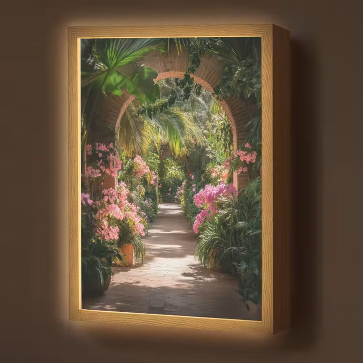 Doorkijk - Tropisch - Bloemen - Natuur Light Box met batterij (Wandlamp) middel -z3d_website