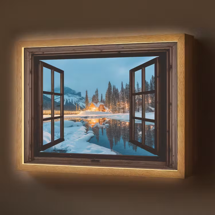 Doorkijk - Winter - Landschap - Natuur - Huis - Bergen Light Box met batterij (Wandlamp) middel -z3d_website