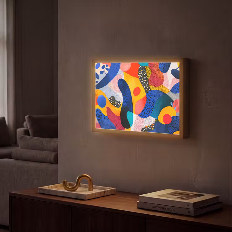 Vormen - Abstract - Stippels - Blauw Light Box met batterij (Wandlamp) middel -sfeer1