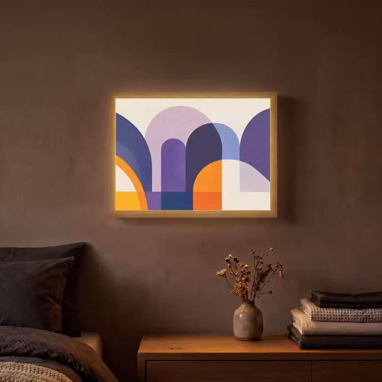 Vormen - Abstract - Grafisch - Oranje Light Box met batterij (Wandlamp) middel -sfeer4