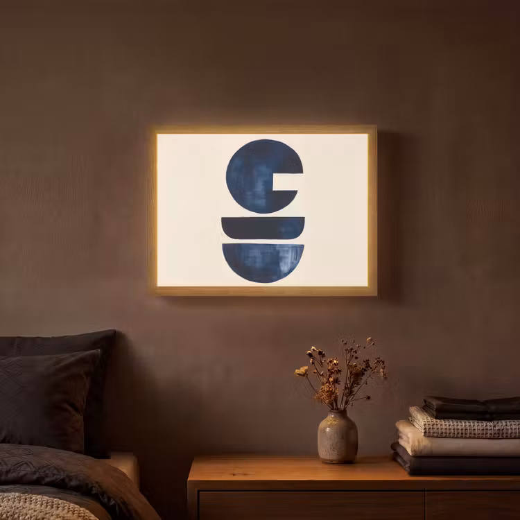 Vormen - Blauw - Abstract Light Box met batterij (Wandlamp) middel -sfeer4