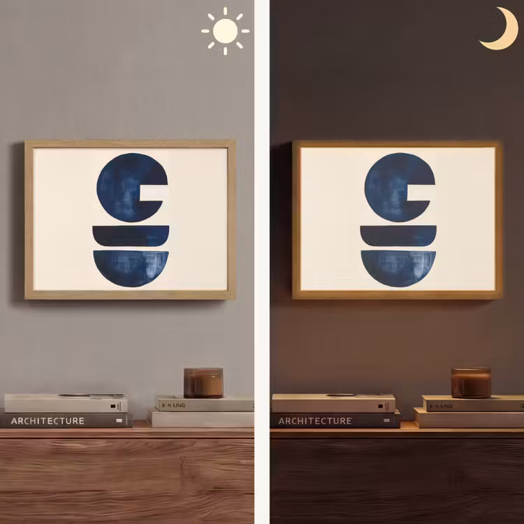 Vormen - Blauw - Abstract Light Box met batterij (Wandlamp) middel -sfeer3