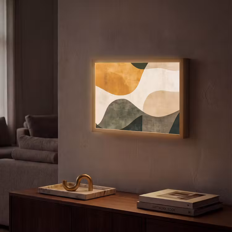 Vormen - Okergeel - Abstract Light Box met batterij (Wandlamp) middel -sfeer1