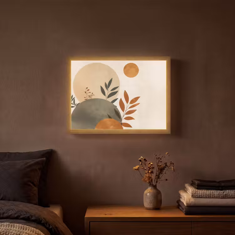 Vormen - Rond - Bladeren - Beige Light Box met batterij (Wandlamp) middel -sfeer4