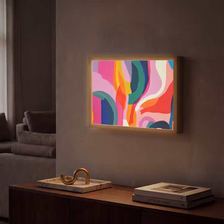Vormen - Golvend - Abstract - Felroze Light Box met batterij (Wandlamp) middel -sfeer1