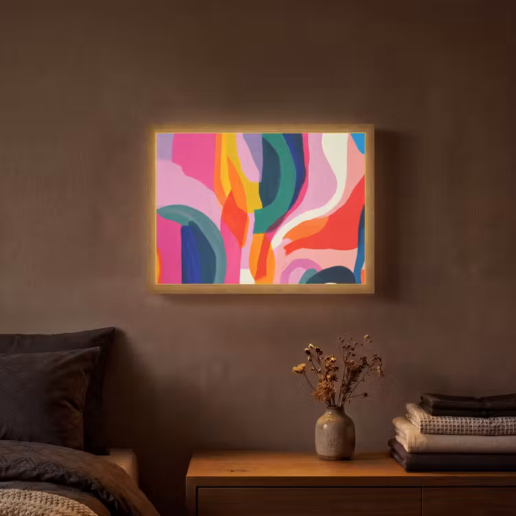 Vormen - Golvend - Abstract - Felroze Light Box met batterij (Wandlamp) middel -sfeer4