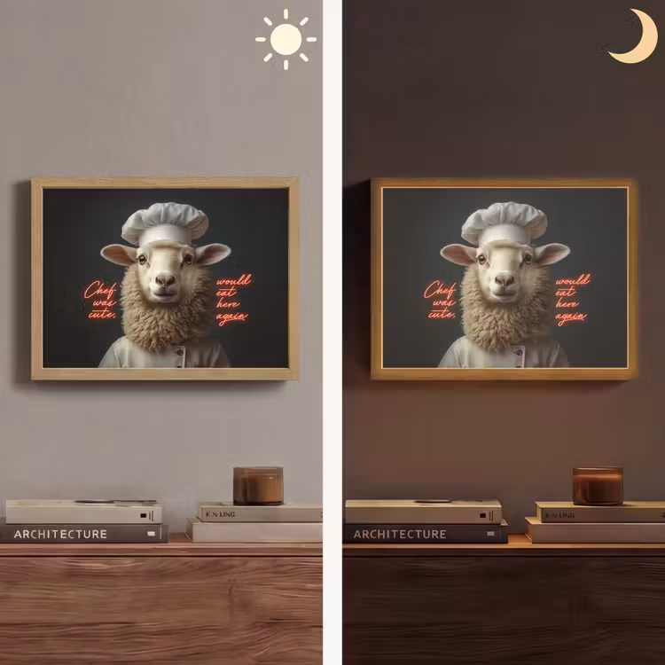 Schaap - Kokskleding - Neon - Quote Light Box met batterij (Wandlamp) middel -sfeer3