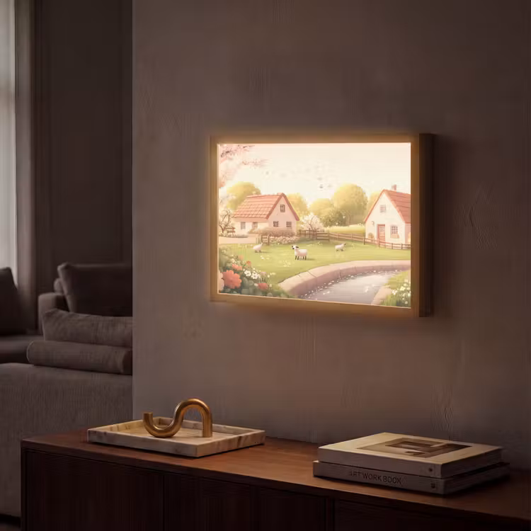 Schapen - Huisje - Platteland Light Box met batterij (Wandlamp) middel -sfeer1