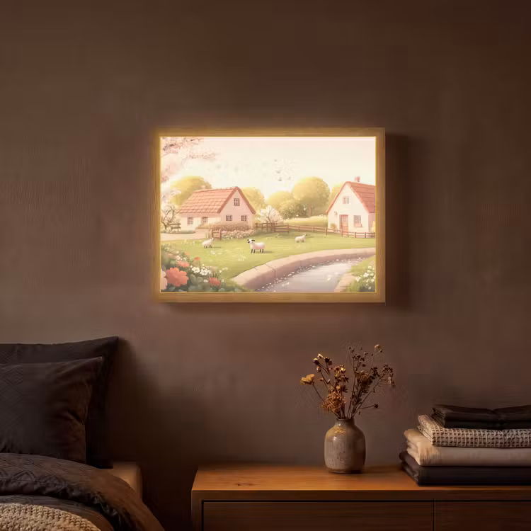 Schapen - Huisje - Platteland Light Box met batterij (Wandlamp) middel -sfeer4
