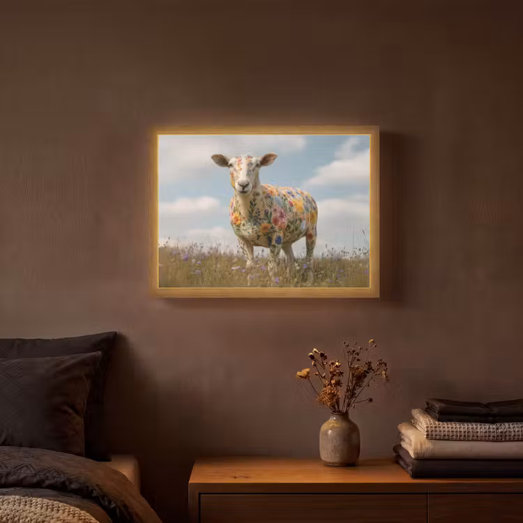 Schaap - Bloemen - Weide Light Box met batterij (Wandlamp) middel -sfeer4