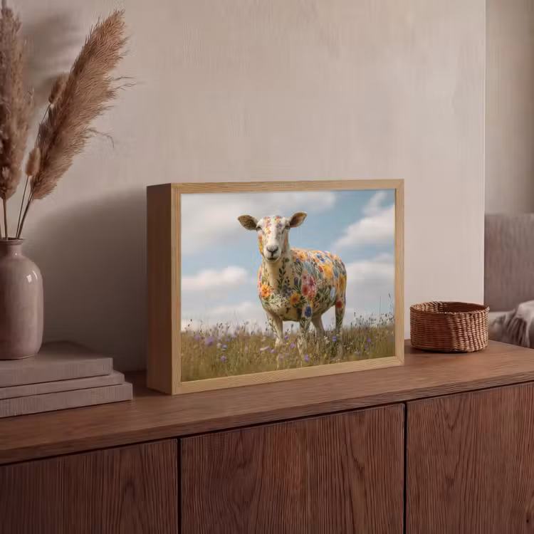 Schaap - Bloemen - Weide Light Box met batterij (Wandlamp) middel -sfeer2