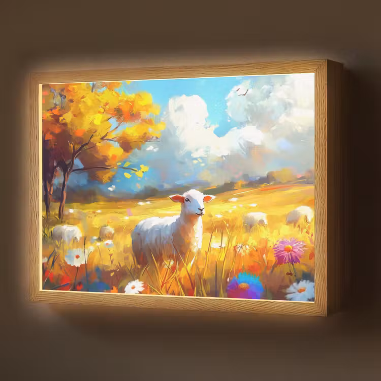 Schaap - Weide - Bloemen Light Box met batterij (Wandlamp) middel -z3d_website