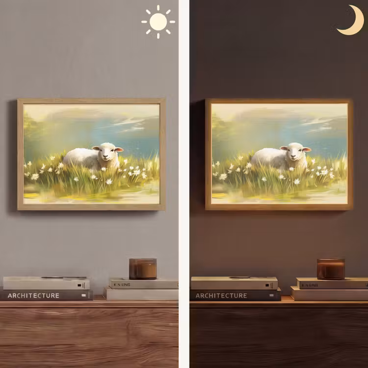 Schaap - Weide - Groen Light Box met batterij (Wandlamp) middel -sfeer3