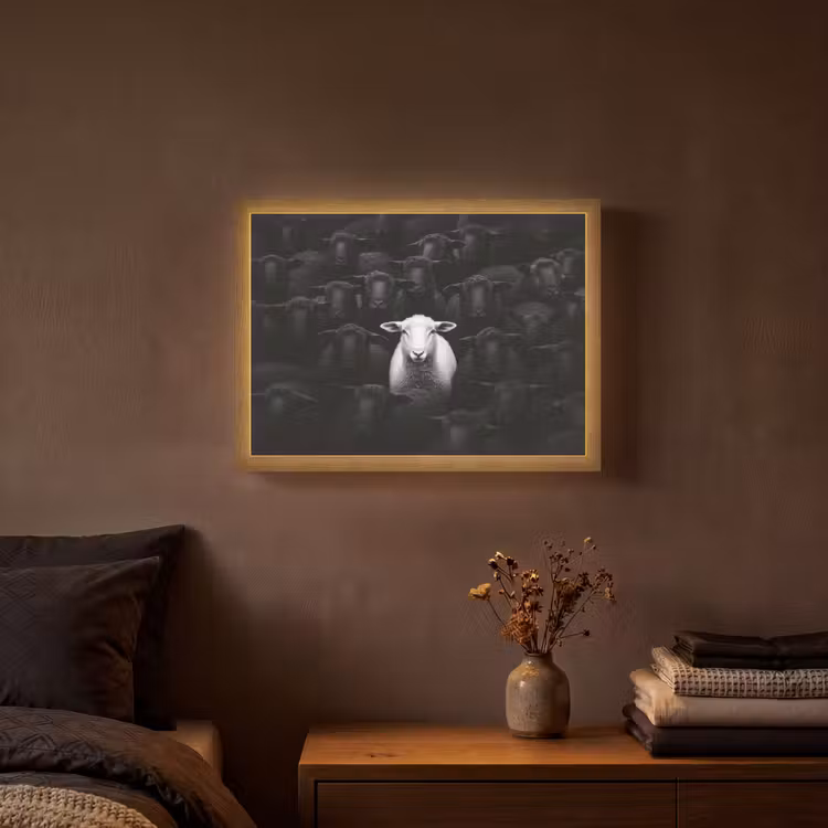 Schapen - Wit - Duisternis Light Box met batterij (Wandlamp) middel -sfeer4