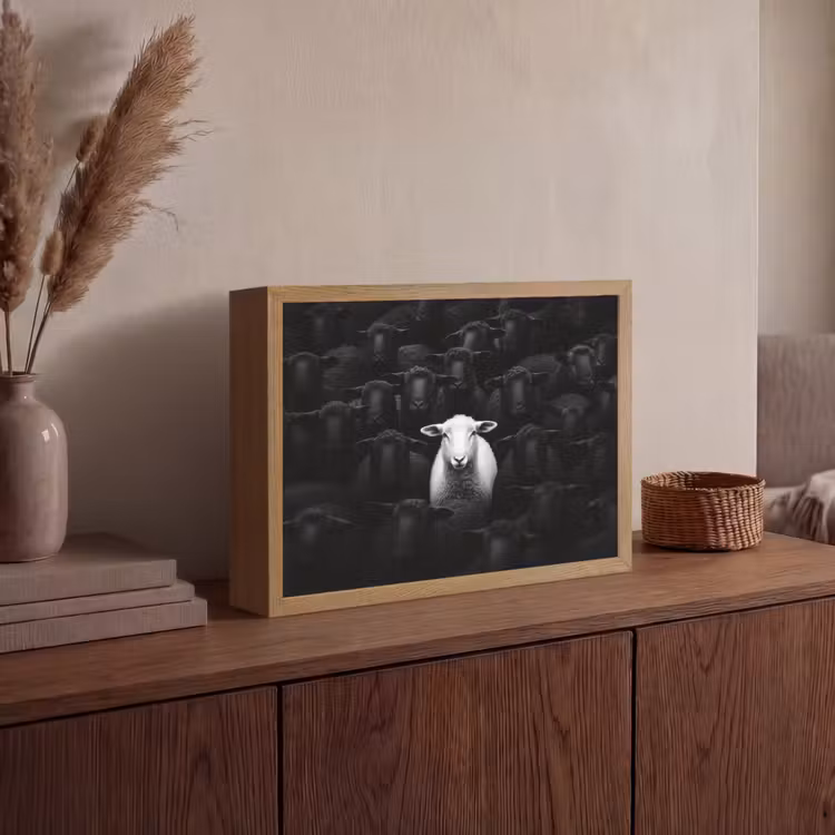 Schapen - Wit - Duisternis Light Box met batterij (Wandlamp) middel -sfeer2