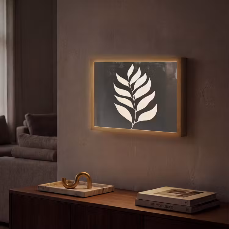 Blad - Wit - Minimalistisch Light Box met batterij (Wandlamp) middel -sfeer1