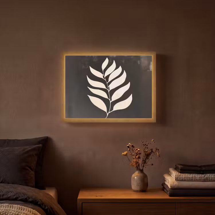 Blad - Wit - Minimalistisch Light Box met batterij (Wandlamp) middel -sfeer4